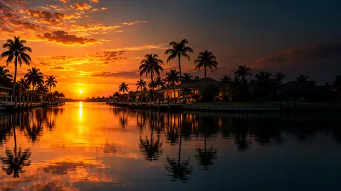Golden-hour sunset over a Southwest Florida waterway